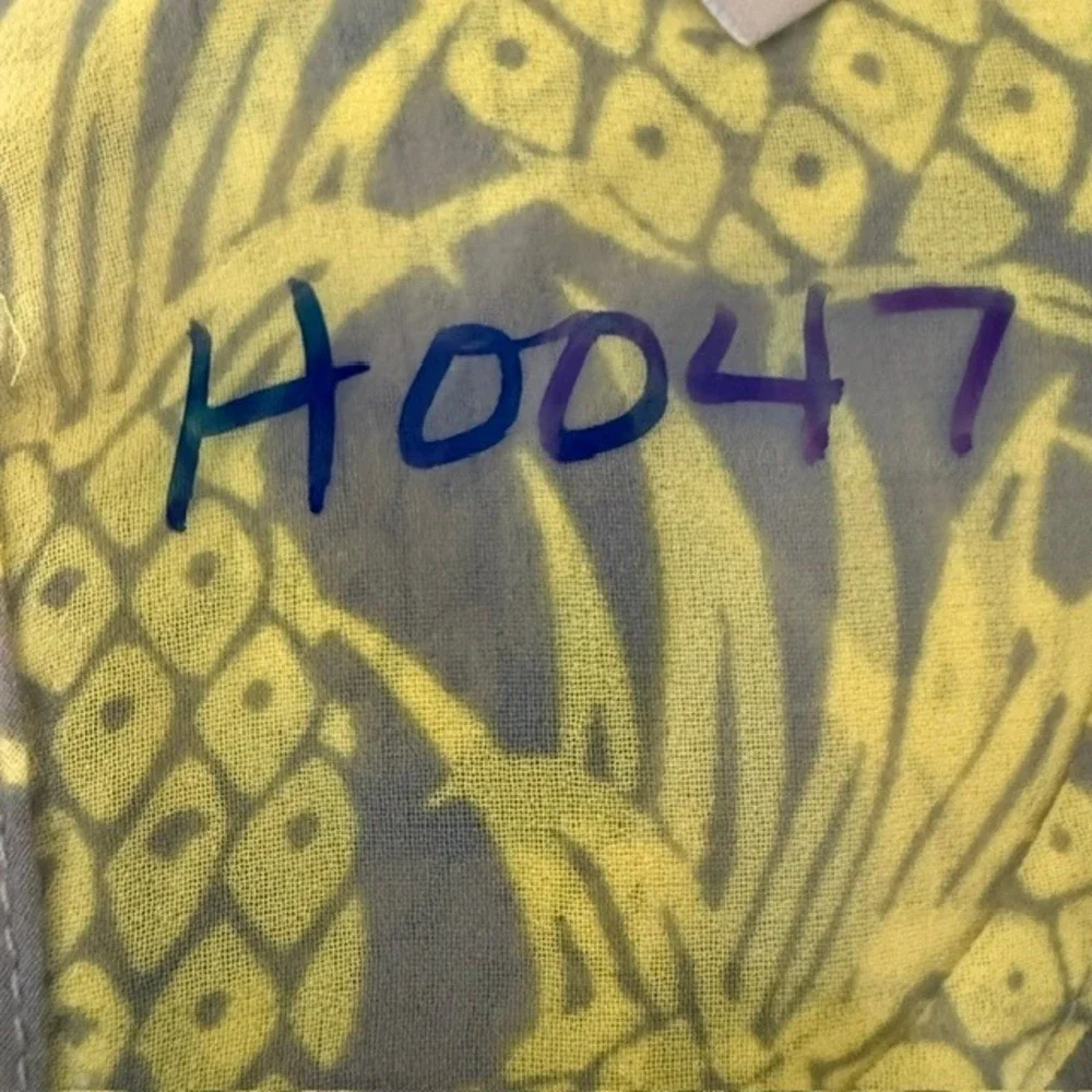 Banana Republic Pineapple Print Blouse Keyhole Top Sheer Yellow Medium
